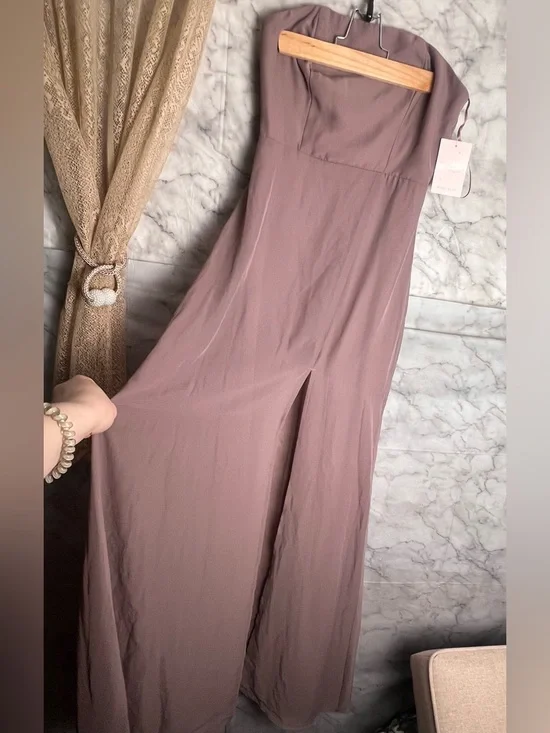 Birdy Grey Toffee NWT XS Chris Chiffon Wedding Guest Formal Dress STRAPLESS - Picture 7 of 11